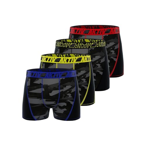 Unterhosen Männer Aktiv, Boxershorts Herren, Tarnung, Stretch (4er Pack), Schwarz, M von FREEGUN