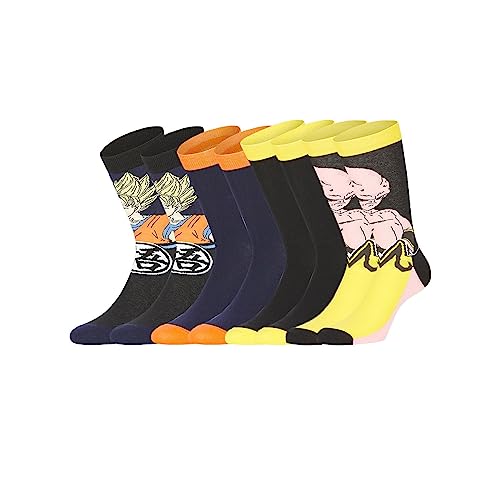 Socken Jungen Dragon Ball Z, Socken Kinder, Buu Goku, Langlebig (4er Pack), Schwarz/Rot/Orange/Grau/Gelb, 31/34 von FREEGUN