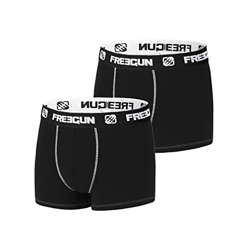 Unterwäsche Für Junge Leute Bequem, Boxershorts Junge, Rutschfest, Angenehm (2er Pack), Schwarz-Weiss, 8/10 Jahre von FREEGUN