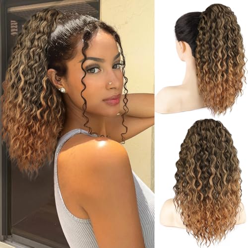 FREEMEIGE Pferdeschwanz-Verlängerung mit Kordelzug, gelockt, für schwarze Frauen, 40,6 cm lang, gewellt, synthetisch, für Frauen, 1B/27 FREEMEIGE Pferdeschwanz-Verlängerung mit Kordelzug, gelockt, für schwarze Frauen, 40,6 cm lang, gewellt, synthetisch, für Frauen, 1B/27 von FREEMEIGE
