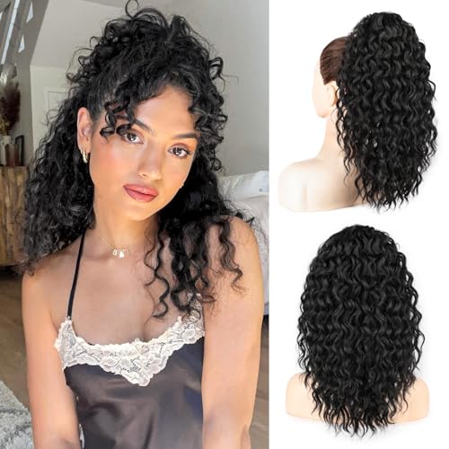 Freemeige Pferdeschwanz-Extensions mit Kordelzug, Kunsthaar, lang, gelockt, für schwarze Frauen, zum Anklippen, 40,6 cm Freemeige Pferdeschwanz-Extensions mit Kordelzug, Kunsthaar, lang, gelockt, für schwarze Frauen, zum Anklippen, 40,6 cm von FREEMEIGE