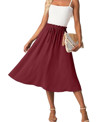 FREEOAK Damen-Midirock mit hoher Taille, fließender Palazzo, A-Linie, langer Rock mit Taschen, A - Weinrot, Groß FREEOAK Damen-Midirock mit hoher Taille, fließender Palazzo, A-Linie, langer Rock mit Taschen, A - Weinrot, Groß von FREEOAK