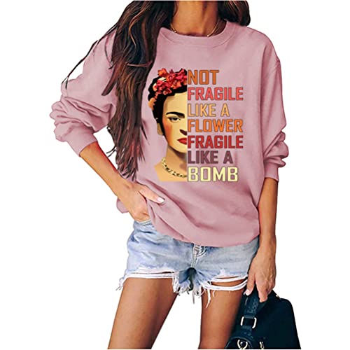 Damen Not Fragile Like A Flower Fragile Like A Bomb Letter Print Rundhals Pullover Sweatshirt, rosig, 36 von FREEPPCC