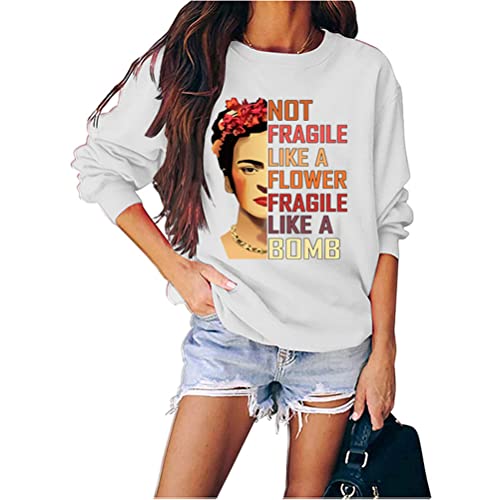 Damen Not Fragile Like A Flower Fragile Like A Bomb Letter Print Rundhals Pullover Sweatshirt, weiß, 42 von FREEPPCC