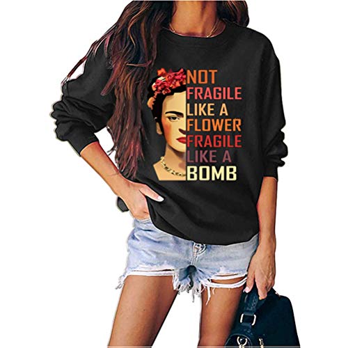 FREEPPCC Damen-Sweatshirt, nicht zerbrechlich wie eine Blume, Fragile Like A Bomb, Buchstaben-Druck, Rundhalsausschnitt, Pullover, Schwarz , M von FREEPPCC