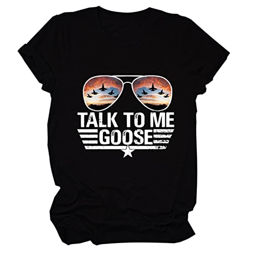 FREEPPCC Damen Talk to Me Goose Letter Print Sonnenbrille Muster Kurzarm T-Shirt, Schwarz , M von FREEPPCC