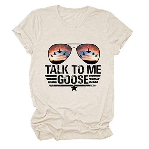 FREEPPCC Damen Talk to Me Gans Brief Druck Sonnenbrille Muster Kurzarm T-Shirt, beige, Large von FREEPPCC