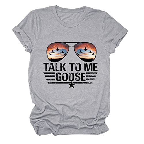 FREEPPCC Damen Talk to Me Gans Brief Druck Sonnenbrille Muster Kurzarm T-Shirt, grau, M von FREEPPCC