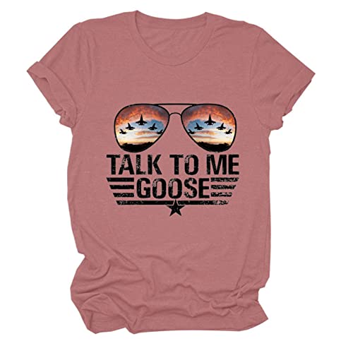 FREEPPCC Damen Talk to Me Goose Brief Print Sonnenbrille Muster Kurzarm T-Shirt, rosig, Large von FREEPPCC