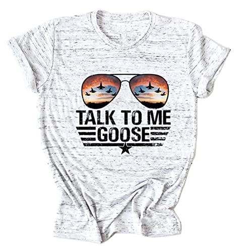 FREEPPCC Damen Talk to Me Goose Brief Print Sonnenbrille Muster Kurzarm T-Shirt, steingrau, Large von FREEPPCC