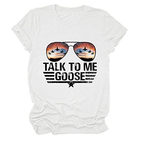 FREEPPCC Damen Talk to Me Goose Letter Print Sonnenbrille Muster Kurzarm T-Shirt, weiß, M von FREEPPCC