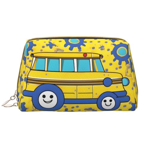 FREFLIG Kosmetiktasche mit Schulbus-Aufdruck, Reißverschluss, Reise-Kosmetik-Organizer, Leder-Aufbewahrungs-Kosmetiktasche, Schulbus-Aufdruck, Einheitsgröße von FREFLIG