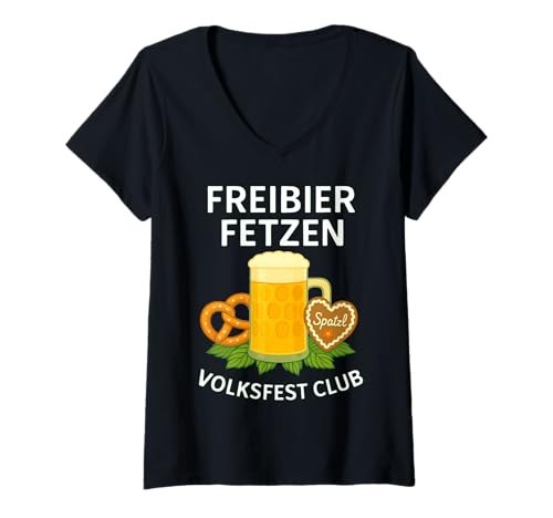 Damen FREIBIER FETZEN Volksfest Club X Bier Weizen Oktoberfest T-Shirt mit V-Ausschnitt Damen FREIBIER FETZEN Volksfest Club X Bier Weizen Oktoberfest T-Shirt mit V-Ausschnitt von FREIBIER FETZEN VOLKSFEST CLUB X Lecker Bierchen