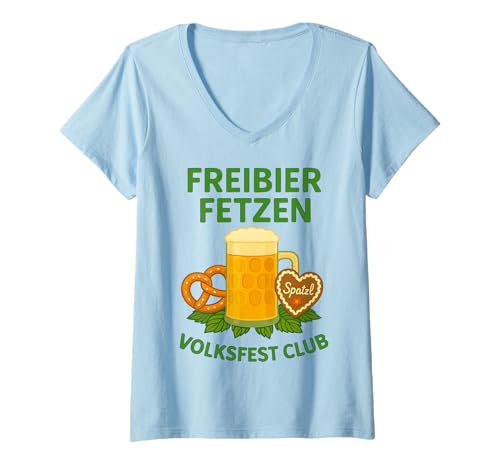 Damen FREIBIER FETZEN Volksfest Club X Bier Weizen Oktoberfest T-Shirt mit V-Ausschnitt Damen FREIBIER FETZEN Volksfest Club X Bier Weizen Oktoberfest T-Shirt mit V-Ausschnitt von FREIBIER FETZEN VOLKSFEST CLUB X Lecker Bierchen