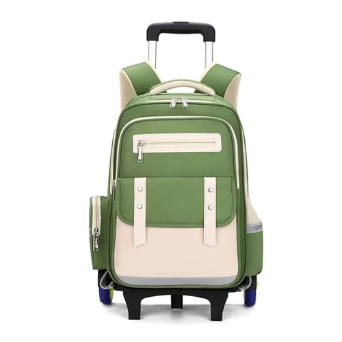 FREOJGU Rucksack-Trolley Rollende Schultaschen for Mädchen wasserdichte Mit Rädern Mittelschule Trolley Gepäck(Green,6 Wheel) von FREOJGU
