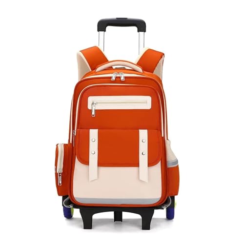 FREOJGU Rucksack-Trolley Rollende Schultaschen for Mädchen wasserdichte Mit Rädern Mittelschule Trolley Gepäck(Ornage,6 Wheel) von FREOJGU