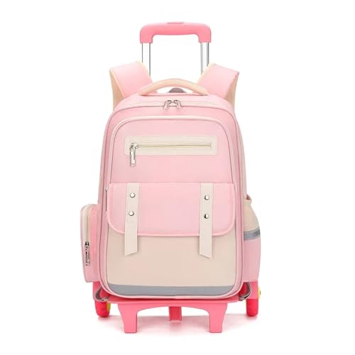 FREOJGU Rucksack-Trolley Rollende Schultaschen for Mädchen wasserdichte Mit Rädern Mittelschule Trolley Gepäck(Pink,2 Wheel) von FREOJGU