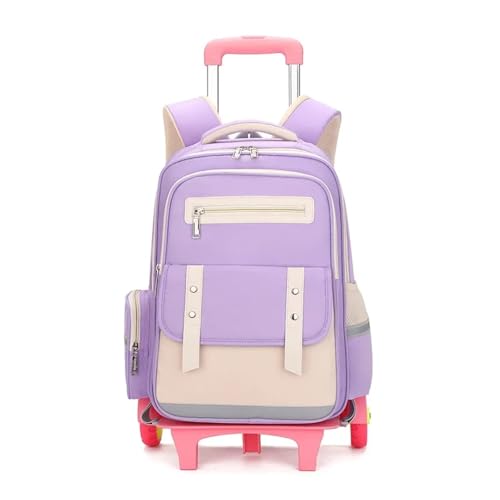 FREOJGU Rucksack-Trolley Rollende Schultaschen for Mädchen wasserdichte Mit Rädern Mittelschule Trolley Gepäck(Purple,6 Wheel) von FREOJGU