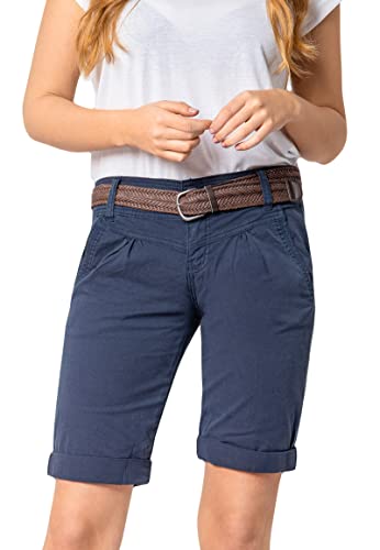 FRESH MADE Damen Bermuda-Shorts im Chino Style mit Gürtel Middle-Blue L von FRESH MADE