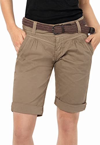 FRESH MADE Damen Bermuda-Shorts im Chino Style mit Gürtel Middle-Brown L von FRESH MADE