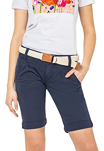FRESH MADE Damen Bermuda-Shorts in Pastellfarben mit Gürtel Dark-Blue XL von FRESH MADE