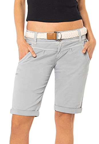 FRESH MADE Damen Bermuda-Shorts in Pastellfarben mit Gürtel Light-Grey L von FRESH MADE