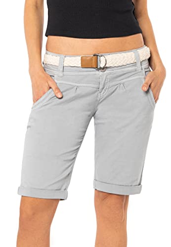 FRESH MADE Damen Bermuda-Shorts in Pastellfarben mit Gürtel Light-Grey XXL von FRESH MADE
