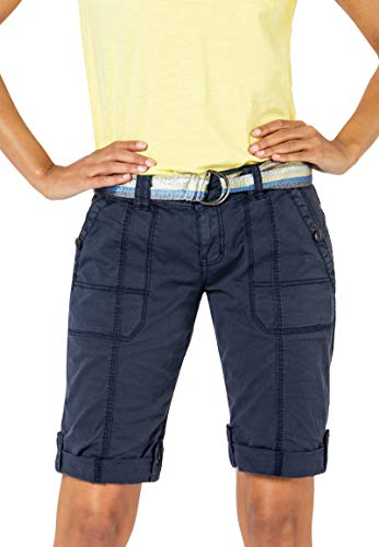 FRESH MADE Damen Bermuda Shorts mit glänzendem Gürtel Dark-Blue L von FRESH MADE