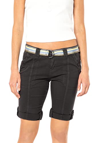 FRESH MADE Damen Bermuda Shorts mit glänzendem Gürtel Dark-Grey L von FRESH MADE