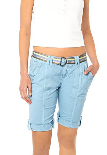 FRESH MADE Damen Bermuda Shorts mit glänzendem Gürtel Light-Blue L von FRESH MADE