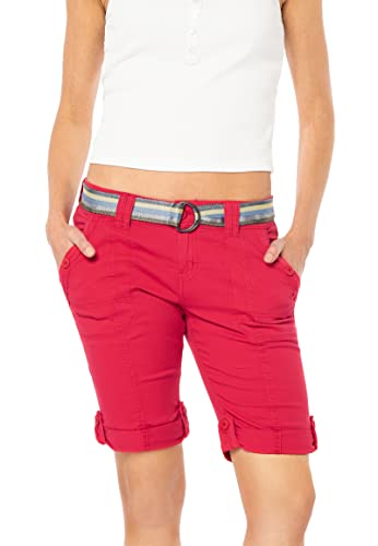 FRESH MADE Damen Bermuda Shorts mit glänzendem Gürtel red M von FRESH MADE