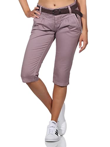 FRESH MADE Damen Capri Chino Shorts LFM-172 3/4 Hose mit Gürtel Elderberry Lilac L von FRESH MADE