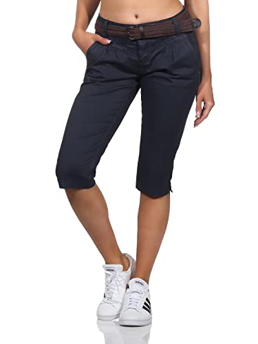 FRESH MADE Damen Capri Chino Shorts LFM-172 3/4 Hose mit Gürtel Inkwell Blue L von FRESH MADE