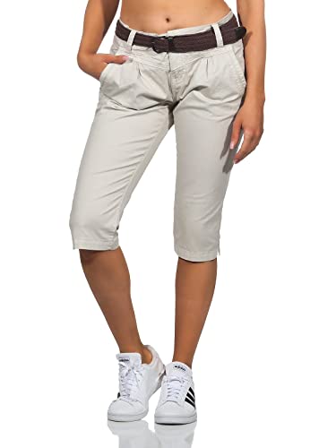 FRESH MADE Damen Capri Chino Shorts LFM-172 3/4 Hose mit Gürtel Light Sand L von FRESH MADE