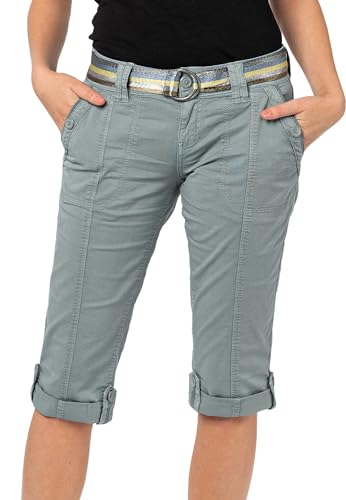 FRESH MADE Damen Capri-Hose 3/4-Shorts mit Metallic Gürtel Blue S von FRESH MADE