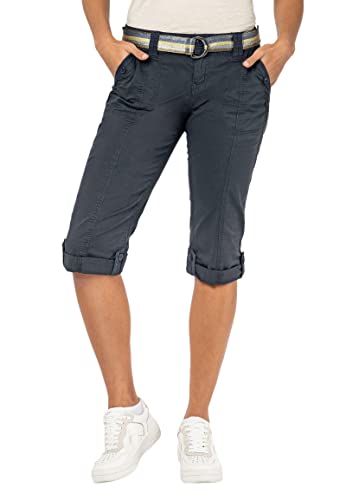 FRESH MADE Damen Capri-Hose 3/4-Shorts mit Metallic Gürtel Dark-Blue XL von FRESH MADE