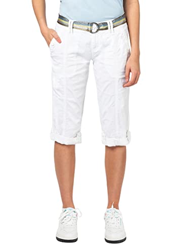 FRESH MADE Damen Capri-Hose 3/4-Shorts mit Metallic Gürtel White S von FRESH MADE
