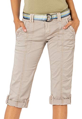 FRESH MADE Damen Capri-Hose 3/4-Shorts mit Metallic Gürtel beige XS von FRESH MADE