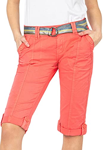 FRESH MADE Damen Capri-Hose 3/4-Shorts mit Metallic Gürtel orange S von FRESH MADE