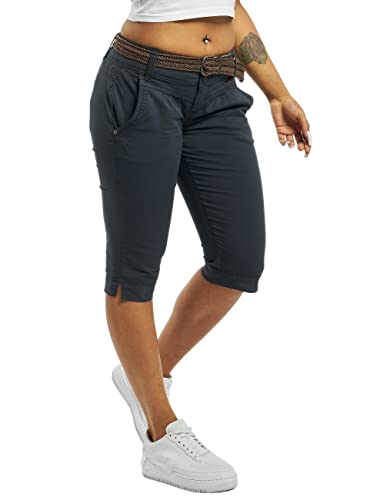 FRESH MADE Damen Capri-Hose mit Gürtel im Chino Stil Dark-Blue L von FRESH MADE