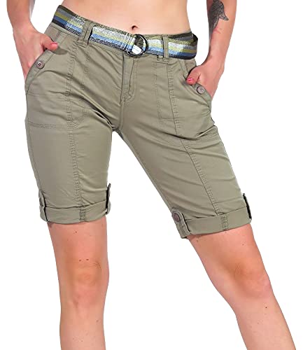 FRESH MADE Damen Chino Shorts Bermuda mit Gürtel sage Green L von FRESH MADE