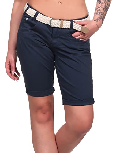 FRESH MADE Damen Chino Shorts LFM-161 Stoff-Bermuda mit Gürtel Inkwell Blue S von FRESH MADE