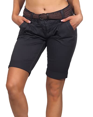 FRESH MADE Damen Chino Shorts LFM-171 Bermuda mit Gürtel Anthracite Grey L von FRESH MADE