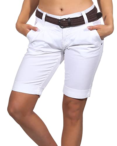 FRESH MADE Damen Chino Shorts LFM-171 Bermuda mit Gürtel Offwhite L von FRESH MADE