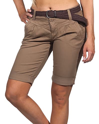 FRESH MADE Damen Chino Shorts LFM-171 Bermuda mit Gürtel Portabella Brown S von FRESH MADE