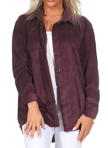 FRESH MADE Damen Cord Shacket lässige Hemdjacke LFM-176 Oversize Damenjacke Dark Red M von FRESH MADE