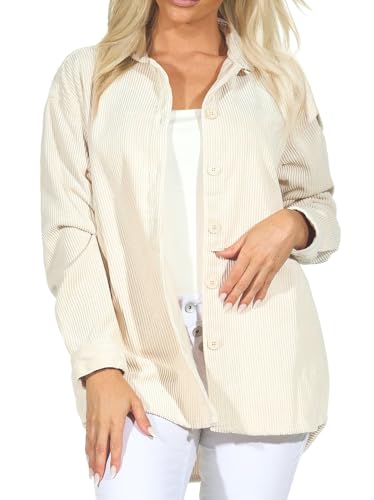 FRESH MADE Damen Cord Shacket lässige Hemdjacke LFM-176 Oversize Damenjacke Light Beige XL von FRESH MADE