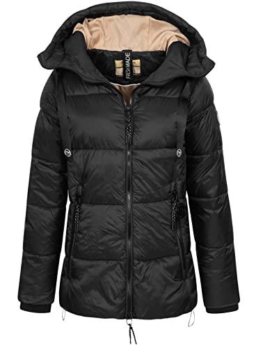 FRESH MADE Damen Steppjacke LFM-169 gesteppte Winterjacke mit Kapuze Black M von FRESH MADE