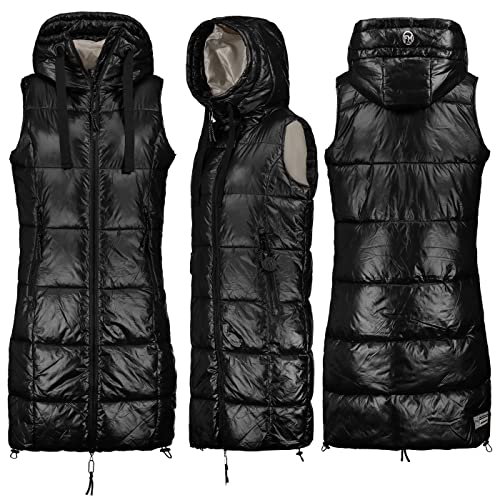 FRESH MADE Lange Stepp weste Kapuze Übergangs Herbst Frühlings Weste Windbreaker, Farbe:Schwarz, Größe:L 40 von FRESH MADE