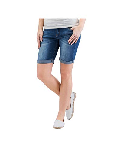 Fresh Made Damen Jeans Bermuda-Shorts Stretch 5-Pocket Used Look Middle-Blue M von FRESH MADE